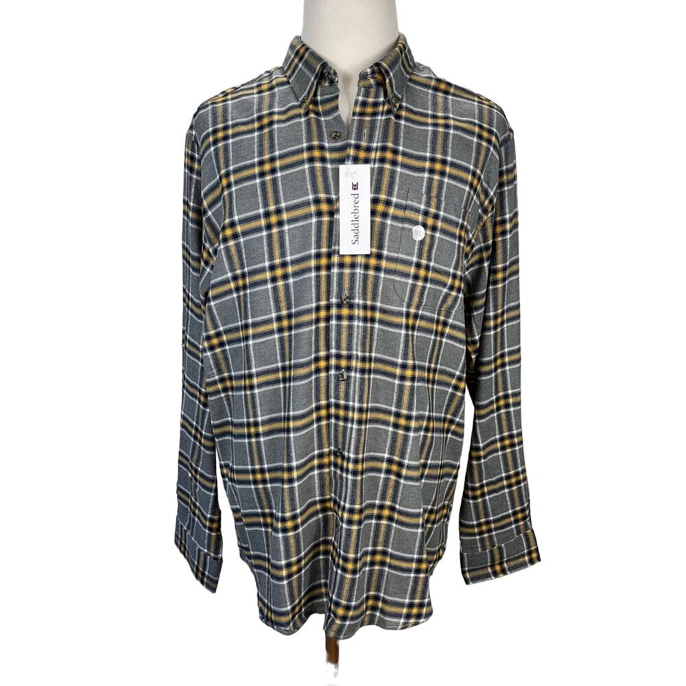 NWT SADDLEBRED | Gray Long‎ Sleeve Classic Fit Plaid Button Down Shirt